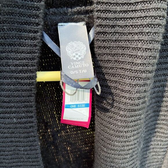 Vince Camuto Women's Cape Open Poncho Sweater Cardigan Round Hem Black One Size - Picture 5 of 6